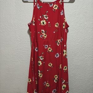 Elegant Floral Midi Dress in Red